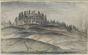 Antikt tempel i landskap by Carl August Ehrensvard