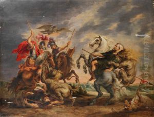 Lion hunts by Simon de Vos