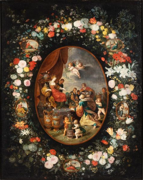 The Triumph of Flora with a garland of flowers and allegories of the Five Senses by Jan Brueghel the Younger