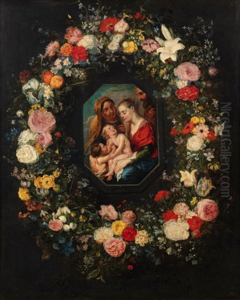Virgin and Child with Saints Anne and John in a garland of flowers - view 1