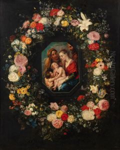 Virgin and Child with Saints Anne and John in a garland of flowers by Jan Brueghel the Younger