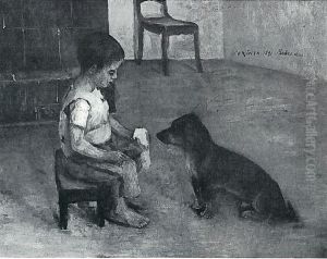 Kind mit Butterbrot und Hund
