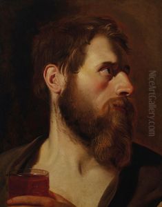 Head of a bearded man with a glass of wine
