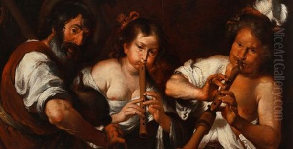 Street musicians. by Bernardo Strozzi