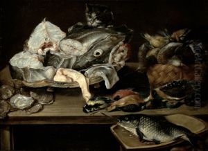Still Life with Fish and Cat by Alexander Adriaenssen