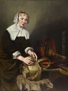 Servant girl scouring a brass bucket