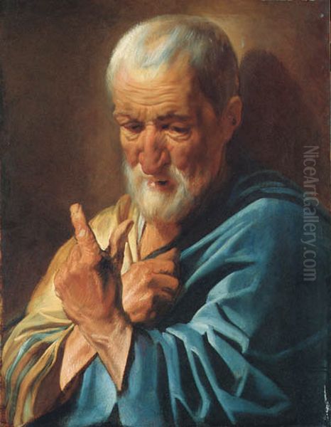 Old man with a raised finger, possibly study for an apostle - view 1