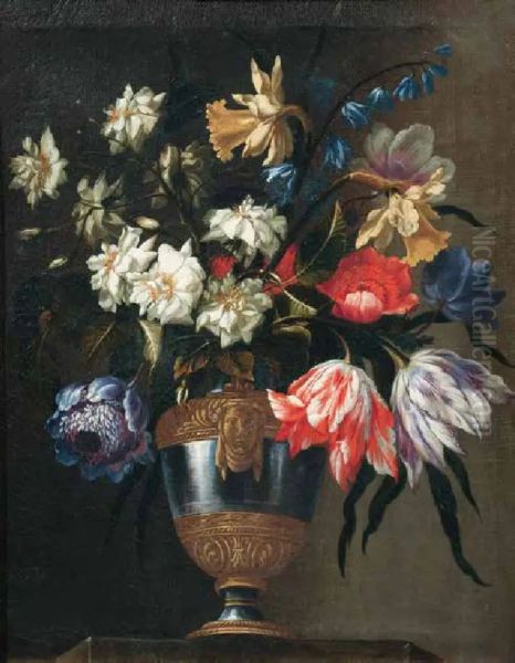 Flowers in a vase with a sculpted mask (2) - view 1