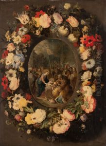 Adoration of the Magi surrounded by a garland of flowers by Jan Brueghel the Younger