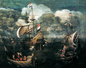 Ship battle. by Hendrick Cornelisz Vroom