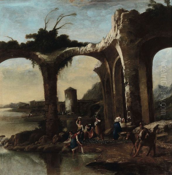 Landscape with ruins and washerwomen - view 1