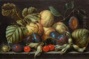 Still life with cherries, plums and peaches by Cornelis De Bryer