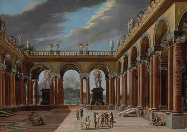 Architectural capriccio of a loggia with elegantly-dressed figures - view 1