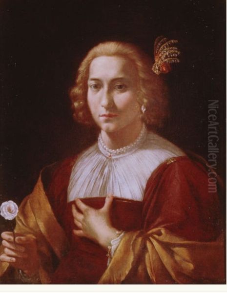 Portrait of a lady holding a flower - view 1
