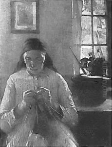 Strickende Frau in Dachau