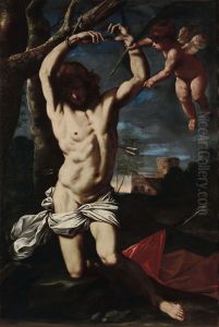 Saint Sebastian and an angel by Simone Cantarini (Pesarese)
