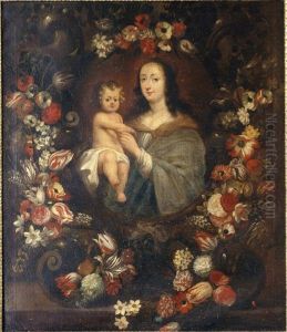 Virgin and Child in a garland of flowers