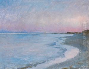 Udsigt over stranden i aftenskumringen, Skagen Strand. by Peder Severin Kroyer