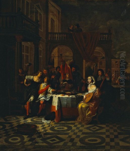 Figures gathered at a banquet - view 1