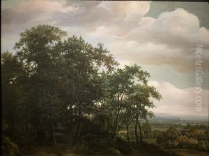Landscape with forested hill and distant view by Jan Lagoor