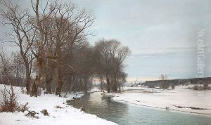 A winter day near Munich with fallow deer at a stream. by Anders Andersen-Lundby