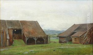Landscape with wood cottages.