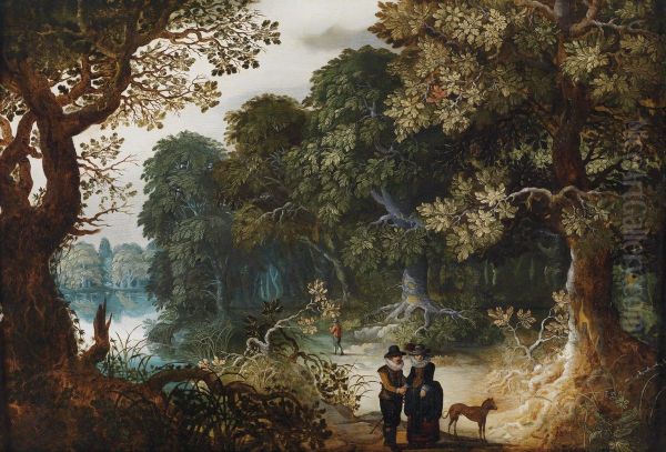An elegant couple strolling through the forest - view 1