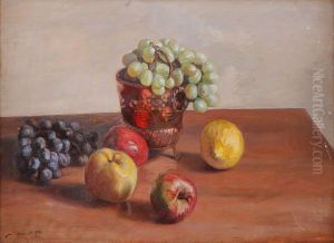 Still life with grapes, apples and lemon. Still life with grapes, apples and lemon.