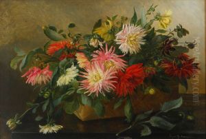 Still life with flowers in a basket. Still life with flowers in a basket.