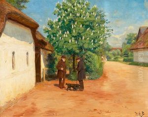 Spring scenery with two gentlemen. by H. A. Brendekilde