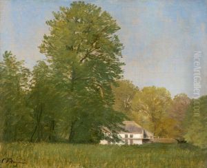 Sommerlandskab med bondehus. by Carl Frederik Aagaard