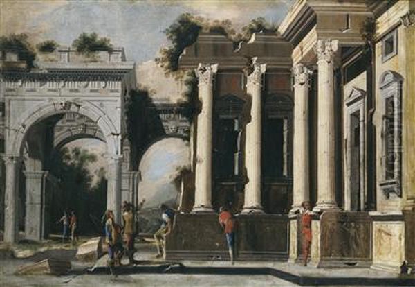 Ruins and columns in composite order with arch - view 1
