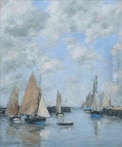 Trouville, Jetty at High Tide by Eugene Louis Boudin