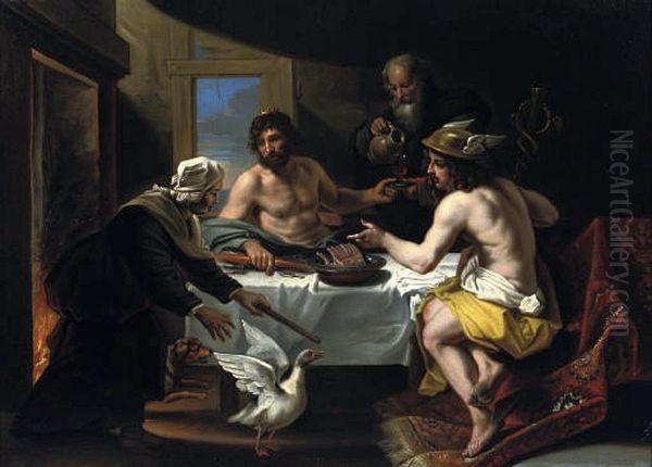 Peasants Philemon and Baucis visited by Jupiter and Mercury. - view 1