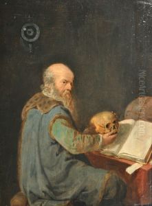 Vanitas interior scene with a scholar