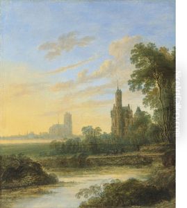 View of Dordrecht at sunset by Gillis Neyts
