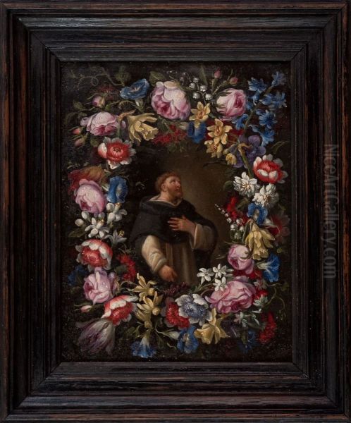 Monk in a flower wreath - view 1
