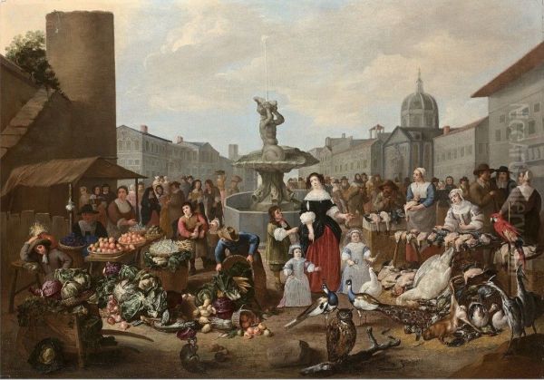 Market scene in an imaginary Italian town - view 1