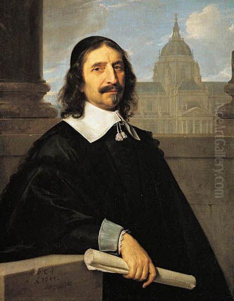 Portrait ofJacques Lemercier(1585-1654), Lemercier's Sorbonne in the background. - view 1