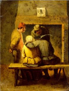 Four peasants in front of the hearth by Mattheus van Helmont