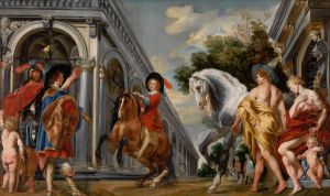 A levade executed under the watchful eye of Mercury, Venus and a riding master