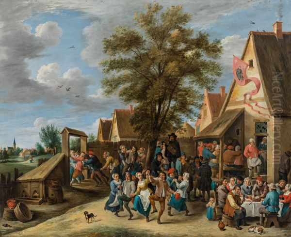 Village kermesse with peasants dancing - view 1
