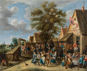 Village kermesse with peasants dancing by Abraham Teniers