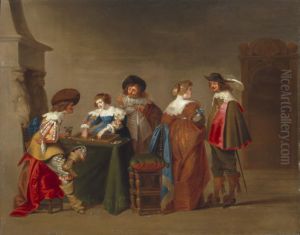 Merry company playing trictrac in an interior