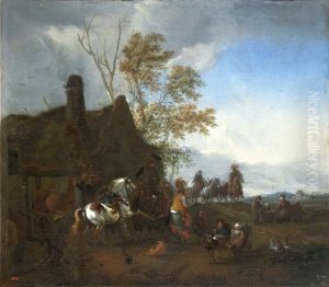 Outside the farrier's shop. by Philips Wouwerman