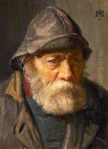 A portrait of a fisherman with a sou'wester. A portrait of a fisherman with a sou'wester.