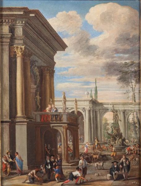 Architectural capriccio with market scene - view 1