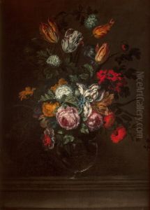 Still life of flowers on a stone ledge by Jan Pieter Brueghel