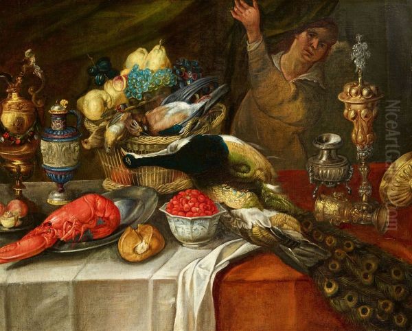 Large Still Life with a Lobster, Birds, Fruit, and Renaissance Goblets - view 1