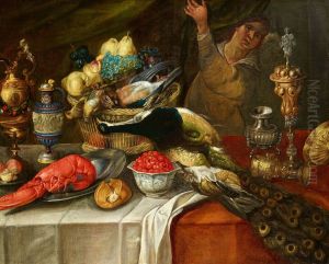 Large Still Life with a Lobster, Birds, Fruit, and Renaissance Goblets by Jan van Kessel the Elder